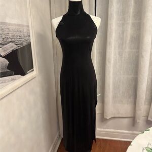 Norma Kamali Chic Black Lamé Halter Turtleneck Dress